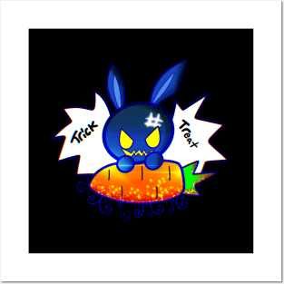 Cute Jack O Lantern Bunny Halloween Trick Or Treat Graphic Illustration Novelty Posters and Art